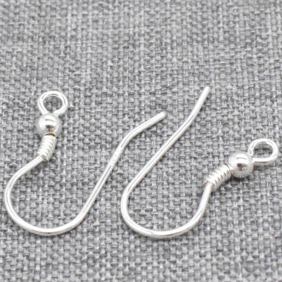 1 Pair Sterling Silver Coiled Earring Wires with Beads 925 Silver Ear Hooks - Picture 4 of 4